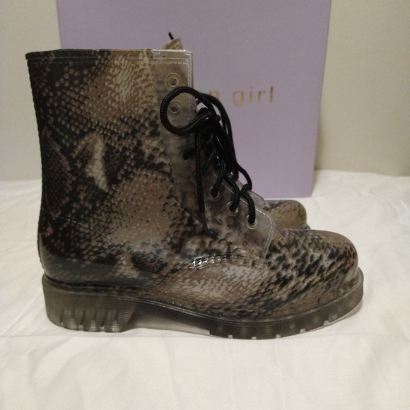 Madden Girl Snake Skin Rubber Rain Combat Boots - Picture 10 of 11